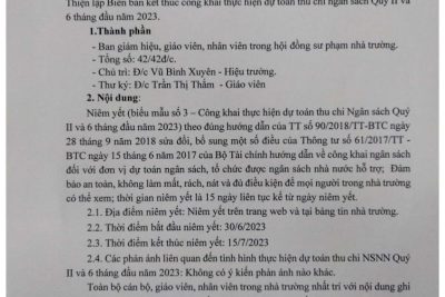 Biên bản kết thúc công khai thực hiện dự toán thu chi ngân sách quý II/2023 và 6 tháng đầu năm 2023