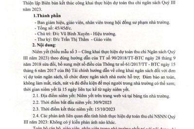 Biên bản kết thúc công khai thực hiện dự toán thu chi ngân sách quý III/2023