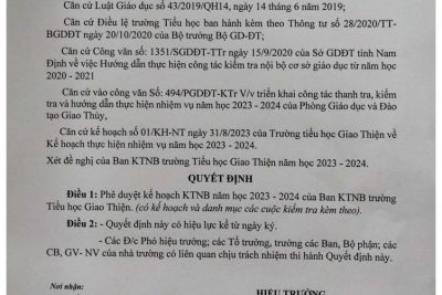 Công khai thành lập Ban Kiểm tra nội bộ năm học 2023-2024